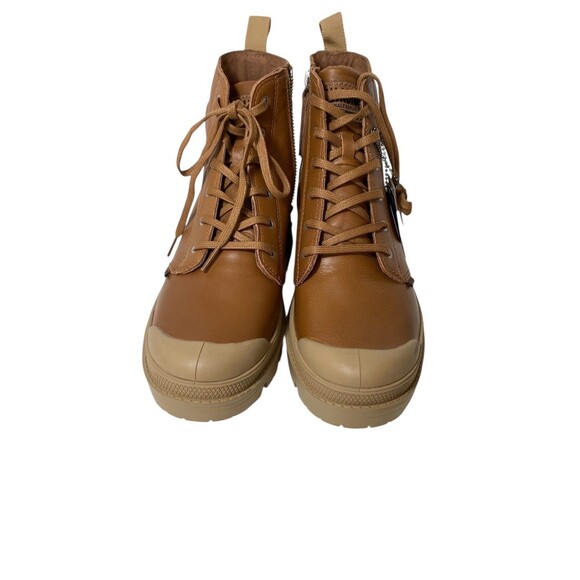 NEW $129 Sundance Palladium Mid Combat Boots Tan Leather Side Zip Chunky Sole 10 - Picture 8 of 14